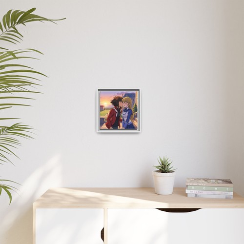 Anime Couple Kiss Matte Canvas Framed | Romantic Sunset Wall Art - photo 5