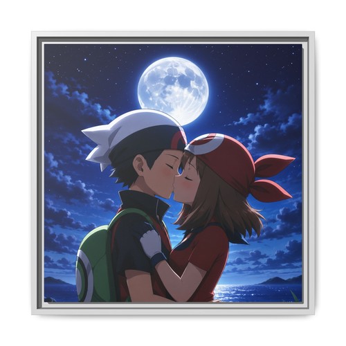 Anime Couple Kiss Matte Canvas Framed | Moonlight Night - photo 2