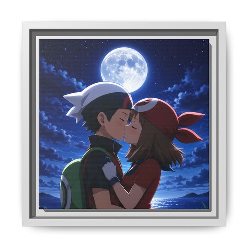 Anime Couple Kiss Matte Canvas Framed | Moonlight Night - photo 3