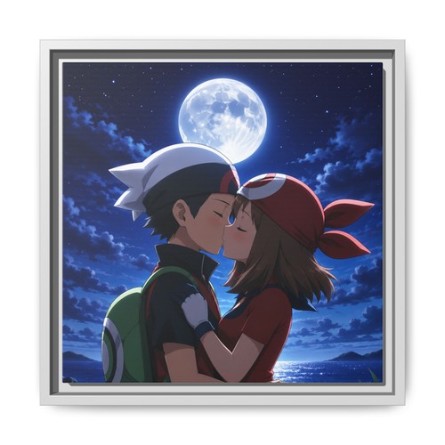 Anime Couple Kiss Matte Canvas Framed | Moonlight Night - photo 4
