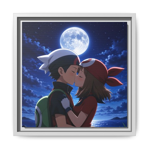 Anime Couple Kiss Matte Canvas Framed | Moonlight Night - photo 5