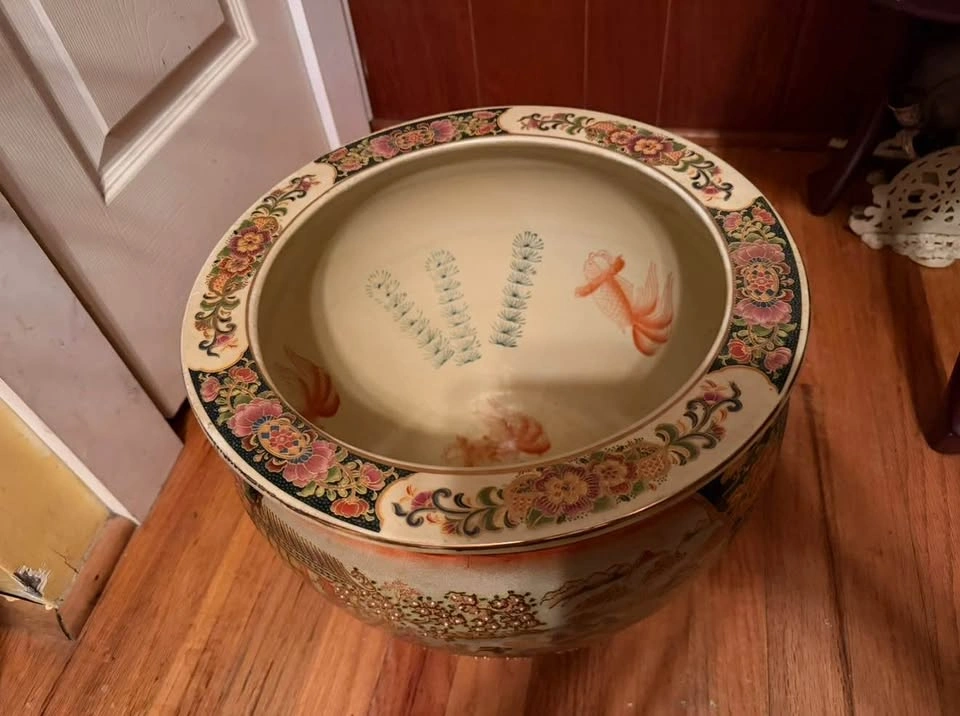 Vintage Chinese Porcelain Flower Pot Fish Bowl Planter - photo 2