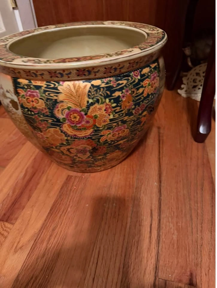 Vintage Chinese Porcelain Flower Pot Fish Bowl Planter - photo 3