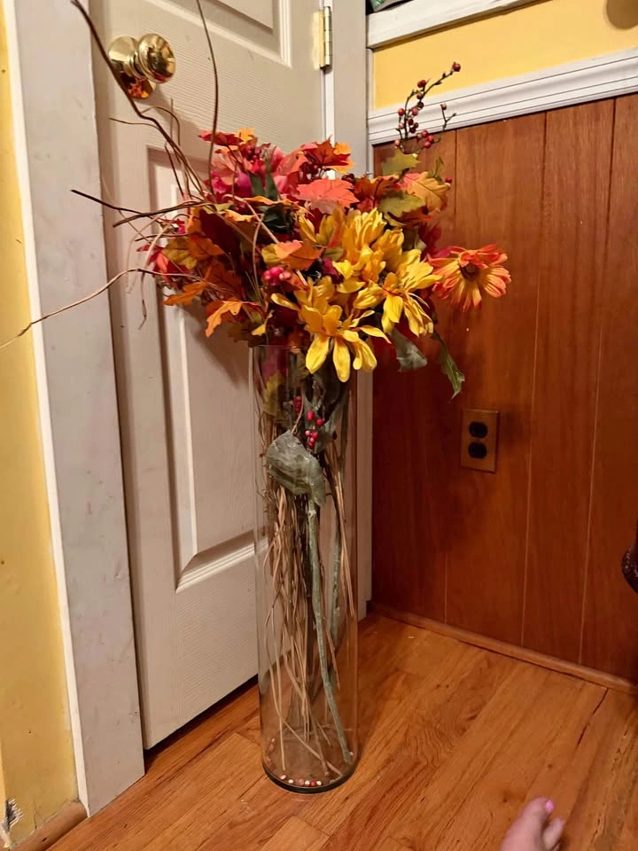 Fall Artificial Floral Arrangement in Tall Glass Vase