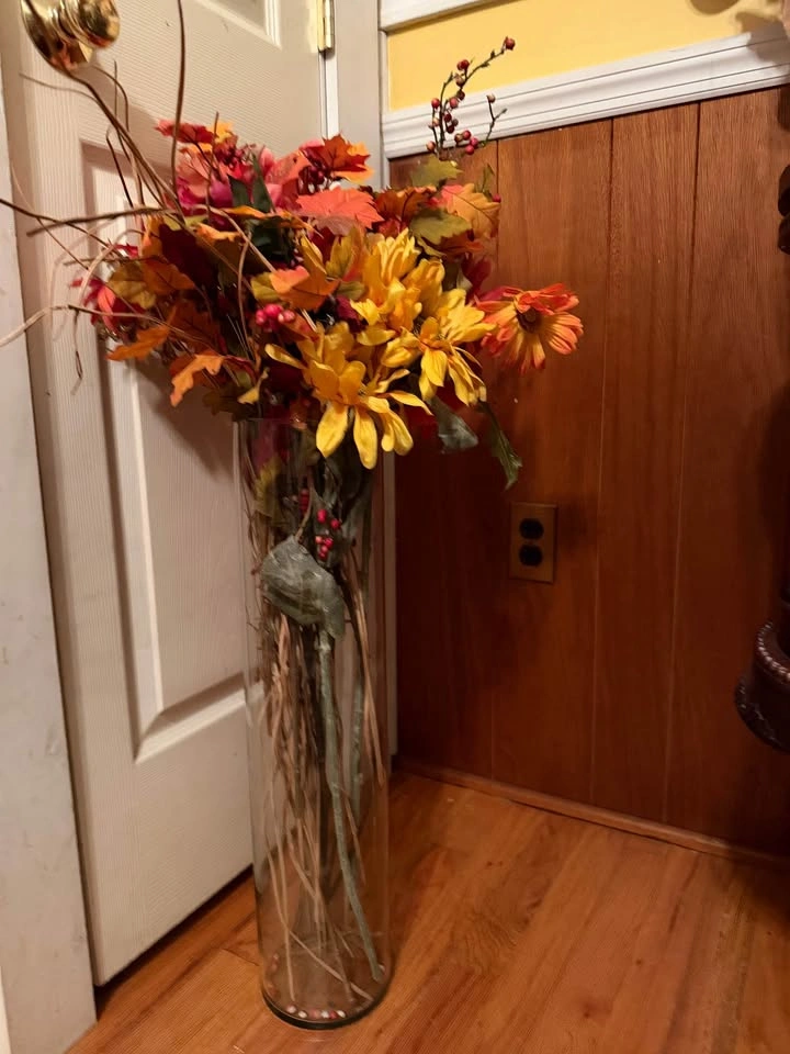 Fall Artificial Floral Arrangement in Tall Glass Vase - photo 2