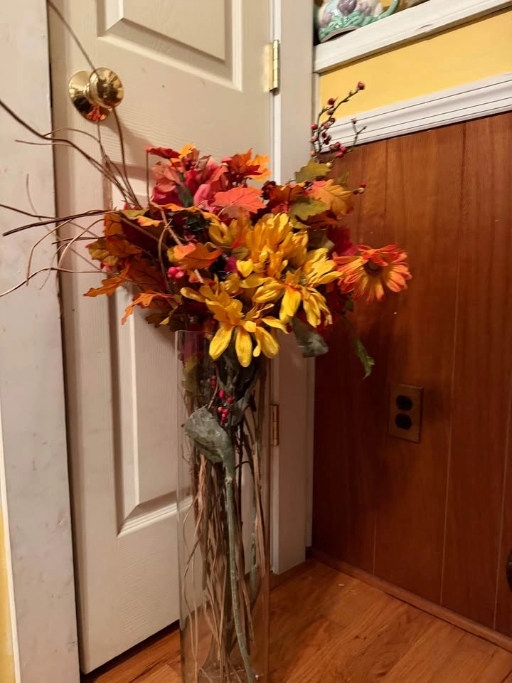 Fall Artificial Floral Arrangement in Tall Glass Vase - photo 3