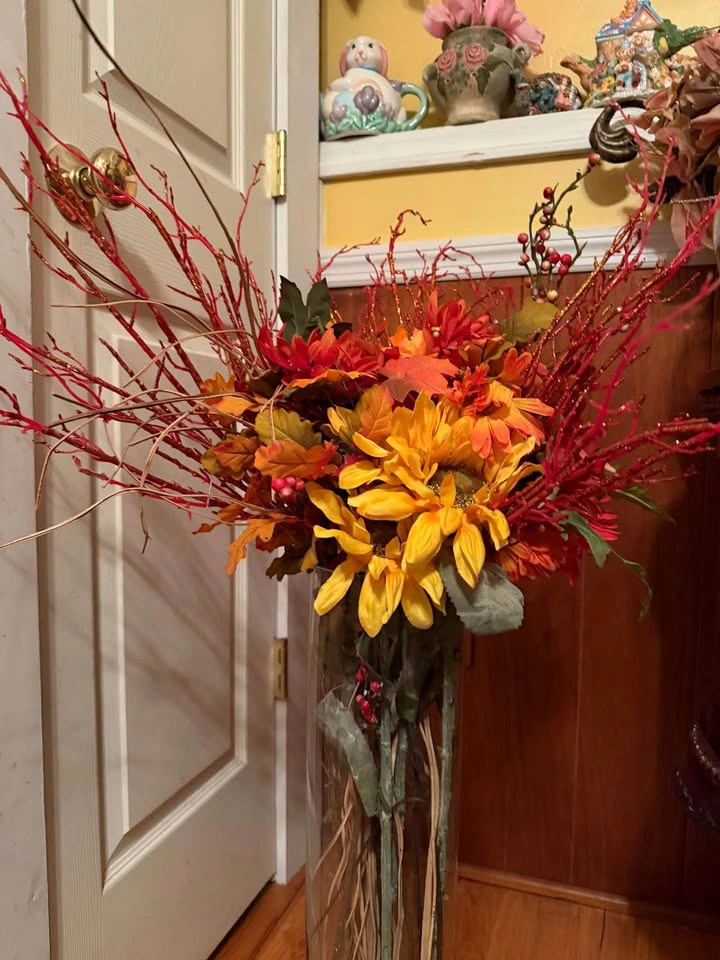 Fall Artificial Floral Arrangement in Tall Glass Vase - photo 5