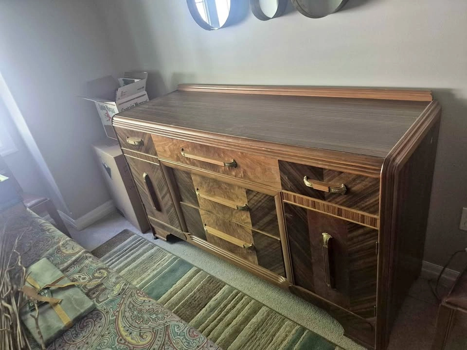 Vintage Art Deco Dining Set - Table, Chairs, Sideboard, Cabinet