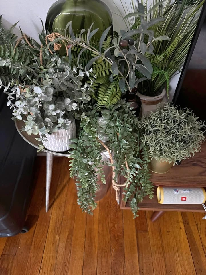 Lot of 13 Faux Plants & Greenery with Planters