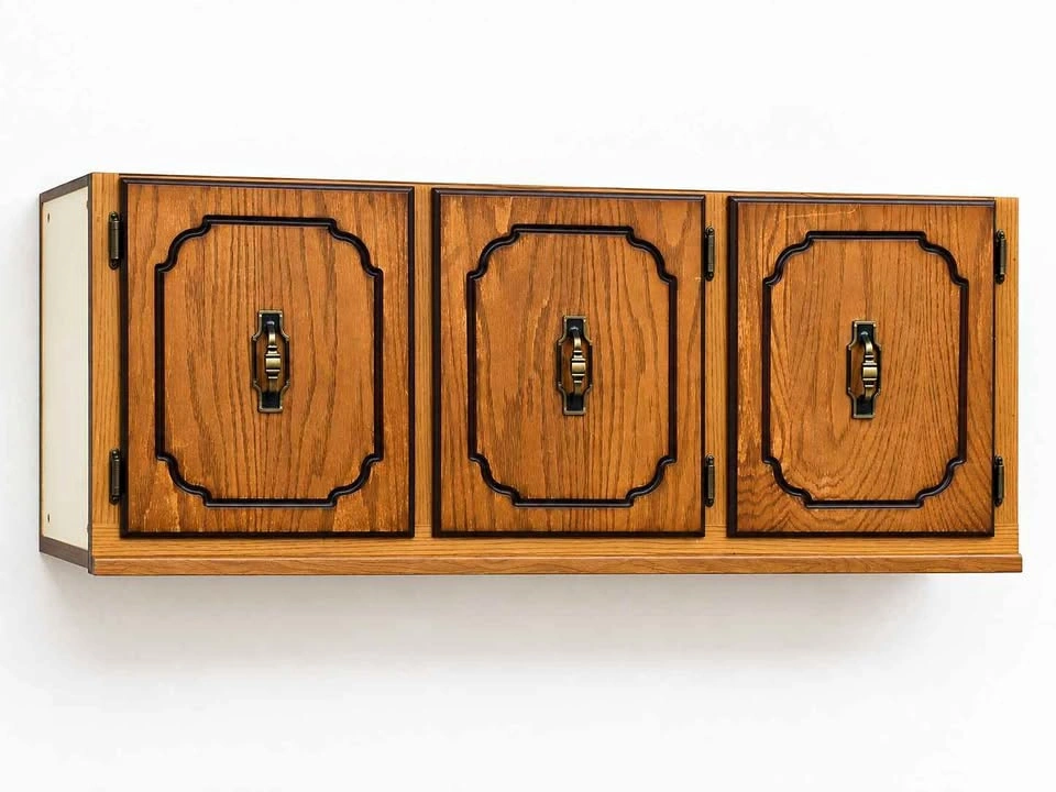 Vintage 3-Door Wooden Wall Cabinet – 50" Wide – Retro Oak Style