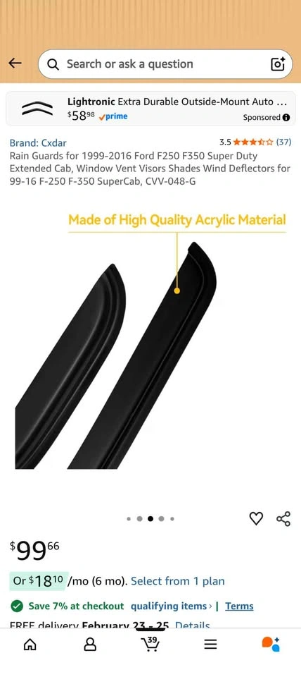 Rain Guards for 99-16 Ford F250 F350 Super Duty Extended Cab - photo 3