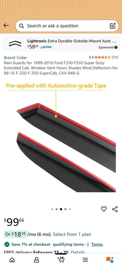 Rain Guards for 99-16 Ford F250 F350 Super Duty Extended Cab - photo 4
