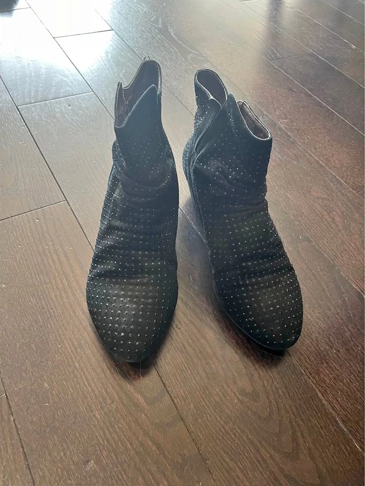 Leather suede sparkle black booties sz 7