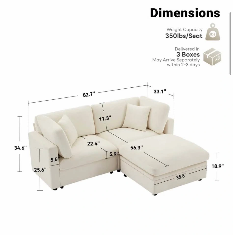82.7" W Oversized Down-Filled 3-Seater Modular Sofa - photo 3