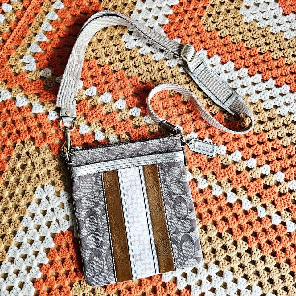 Y2K Coach 2007 Signature Stripe Crossbody Bag Brown Tan