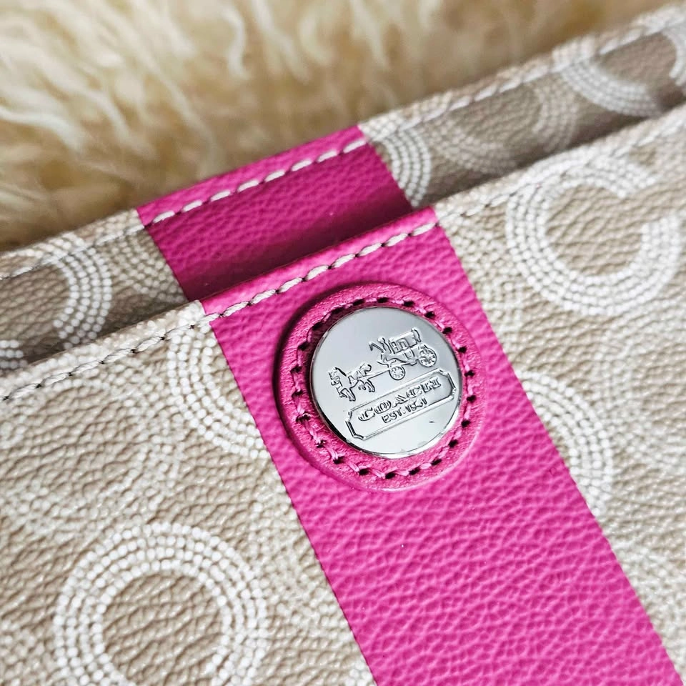 Coach Signature Tan Beige Pink Zip Around Continental Wallet - photo 2