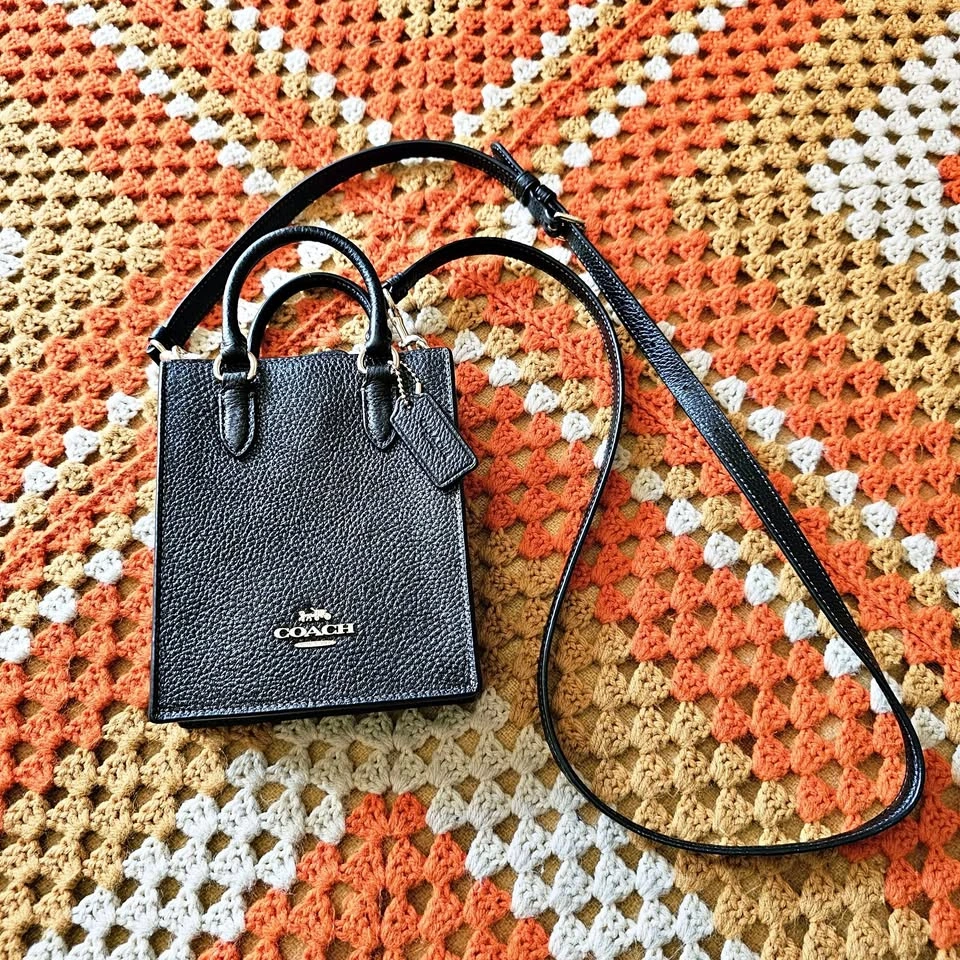 Coach Mini North/South Tote Black Pebble Leather Crossbody Bag