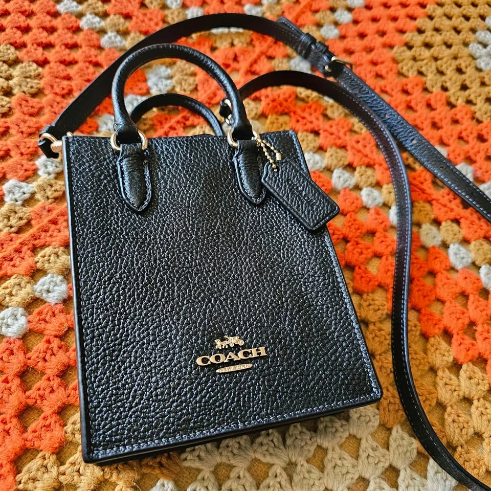 Coach Mini North/South Tote Black Pebble Leather Crossbody Bag - photo 2