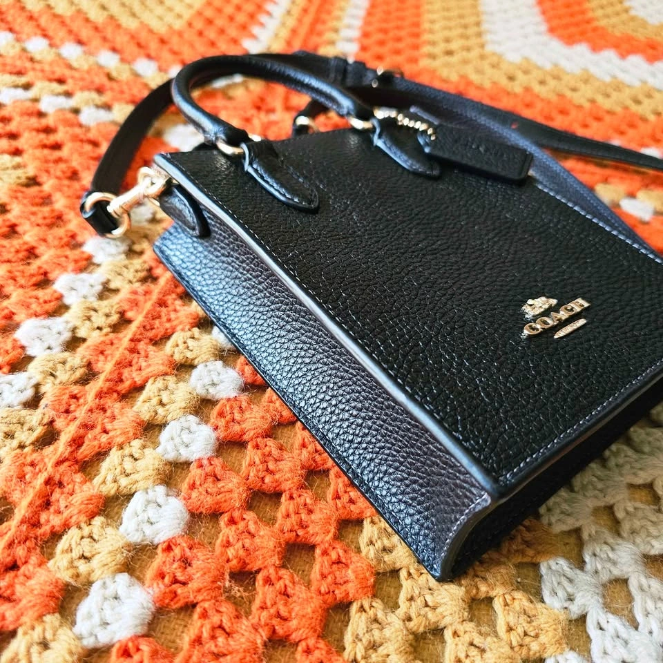 Coach Mini North/South Tote Black Pebble Leather Crossbody Bag - photo 4