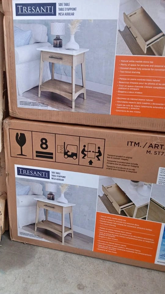 Set of 2 New Marble-Top Side Tables