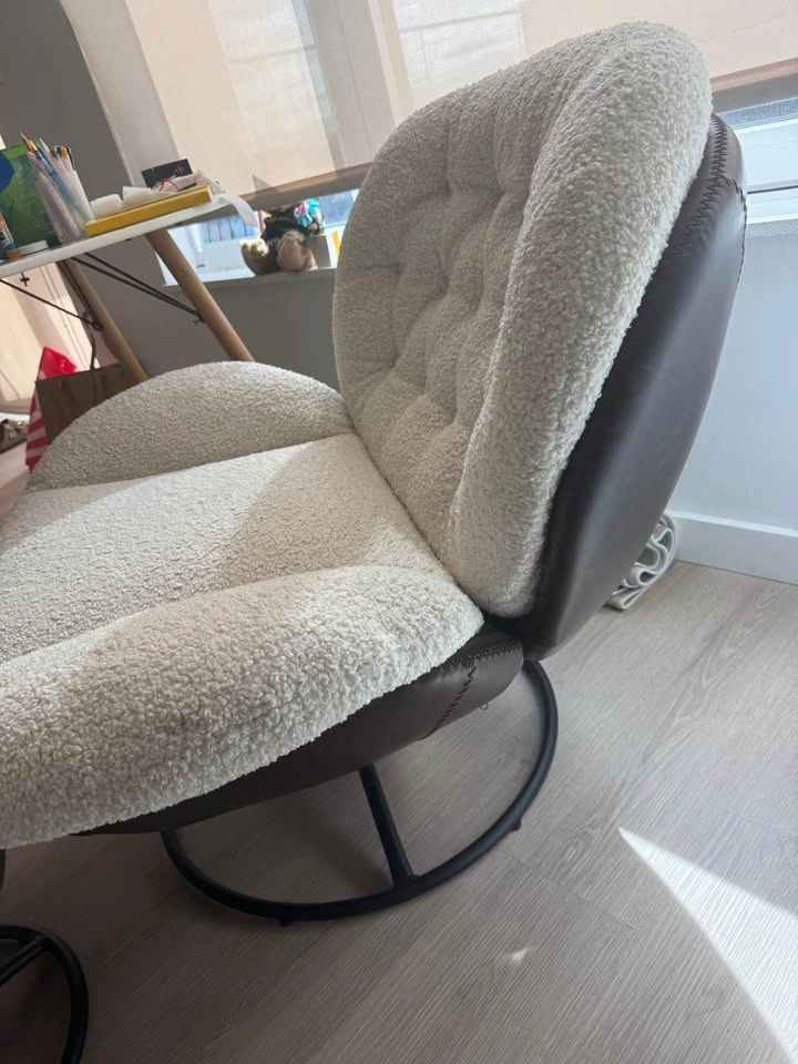 Faux Fur Lounge Chair with Footrest, 360 Swivel Sofa - photo 2