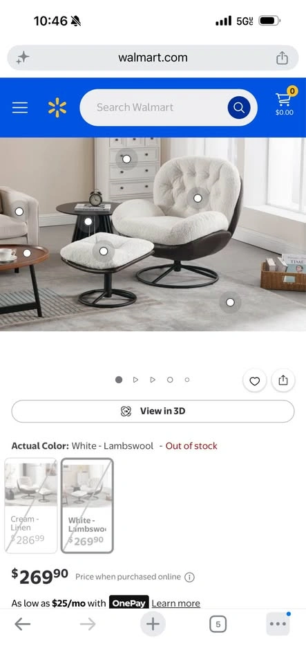 Faux Fur Lounge Chair with Footrest, 360 Swivel Sofa - photo 5