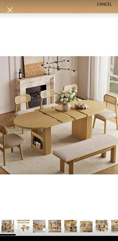 Expandable Oak Dining Table with Fluted Pedestal Base