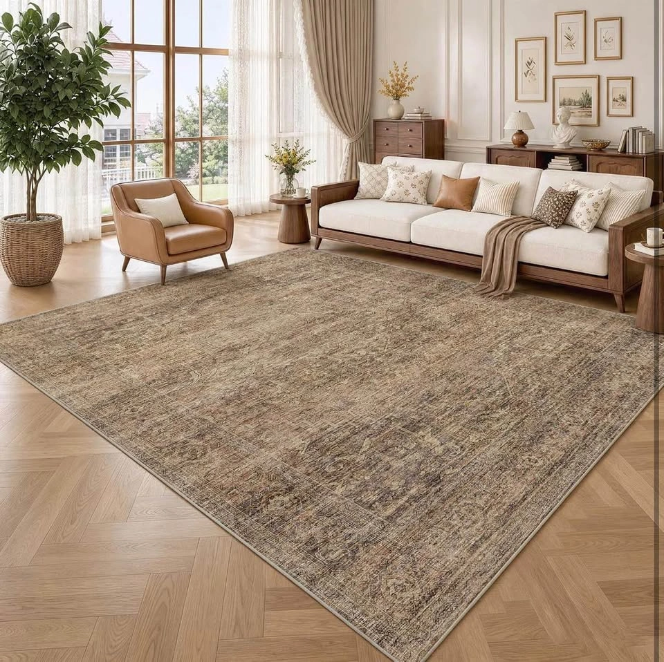 8x10 Washable Rust Brown Neutral Vintage Area Rug - photo 2
