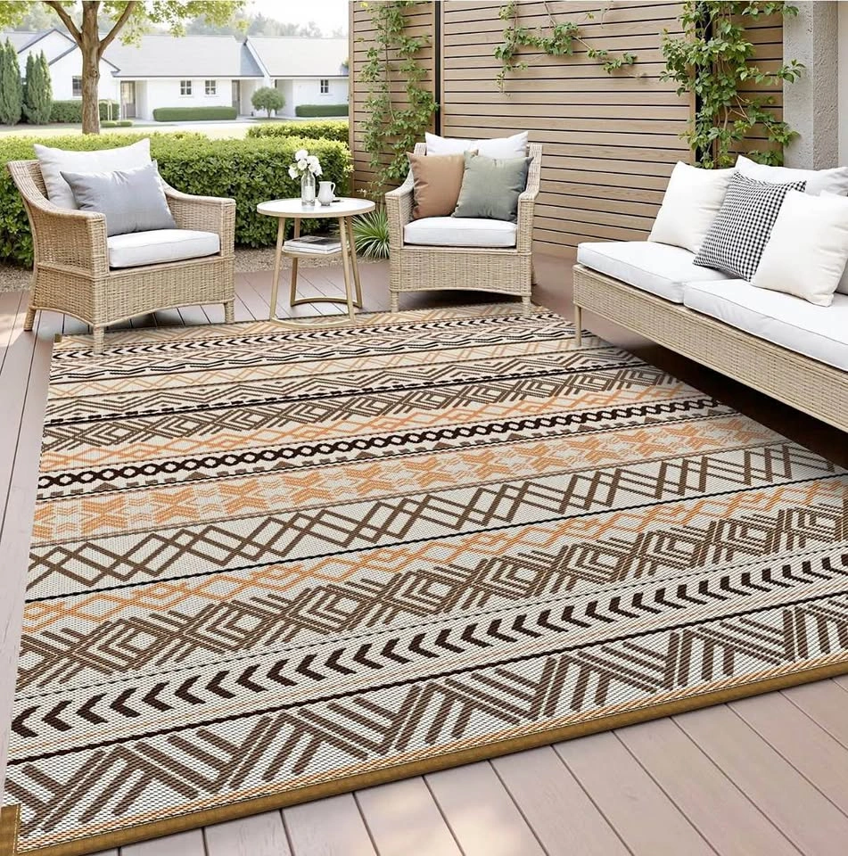 8x10 ft Outdoor Rug - Reversible Patio/Camping Mat