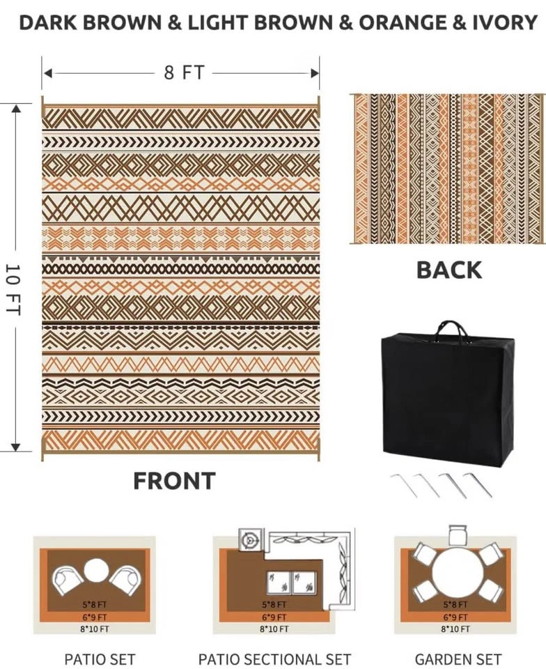 8x10 ft Outdoor Rug - Reversible Patio/Camping Mat - photo 2