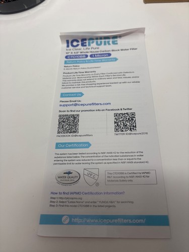 ICEPURE CTO10BB 1 Micron 10” x 4.5” Whole House Carbon Block Wat - photo 4