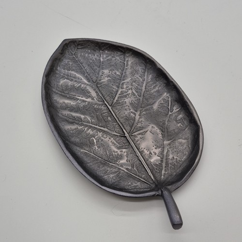 Leaf Shaped Pewter Dish Decorative Collectible Metalware Tray
