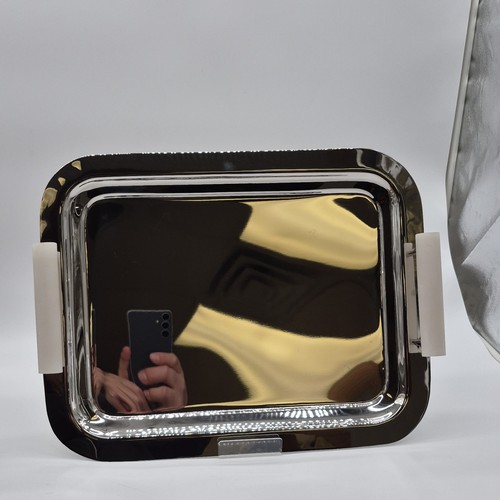 Silver Metal Rectangular Serving Tray Shiny Finish with Handles
