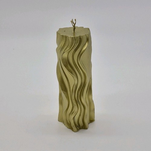 Gold Etched Carved Wavy Pattern Wax Pillar Candle