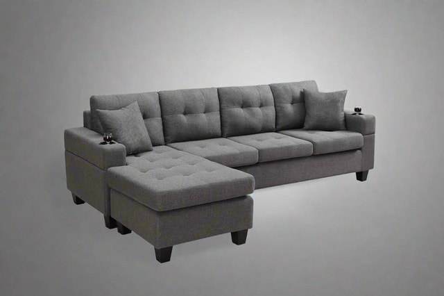 Grey Sectional Sofa with Cupholder & Reversible Chaise Large - photo 5