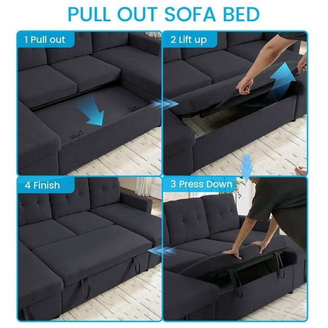 Convertible Pull out Sectional Sofa Bed Comfortable L Shape - photo 4