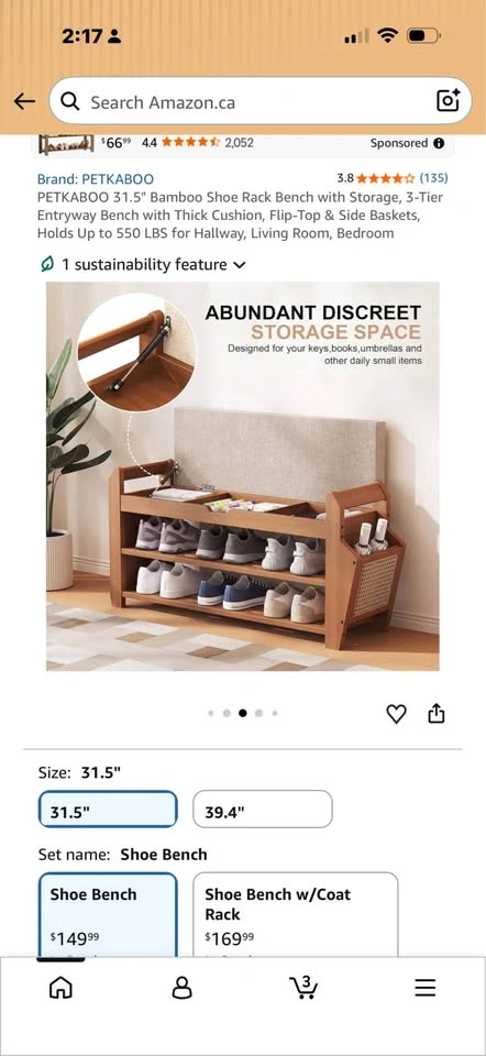 Bamboo Shoe Rack Bench with Storage - photo 3