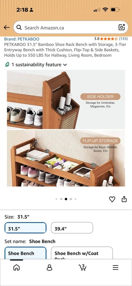 Bamboo Shoe Rack Bench with Storage - photo 5
