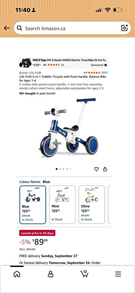 Toddler Tricycle with Push Handle