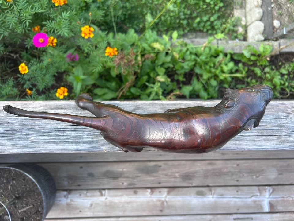Vintage Brass Cast Sculpture of a Roaring Tiger - photo 4
