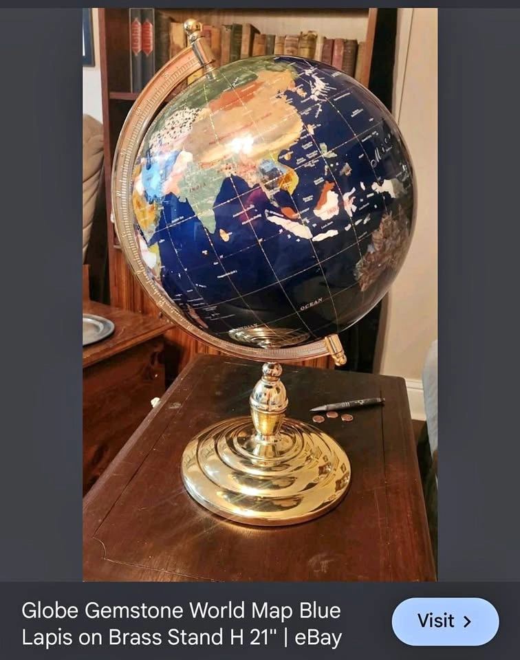 Blue Lapis Gemstone Globe world Map 21’’