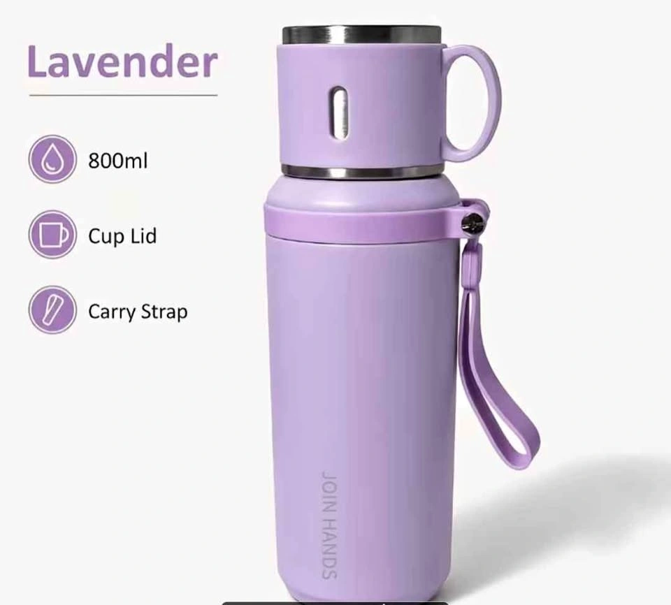 JOIN HANDS 800ml Insulated Water Bottle with Cup Lid