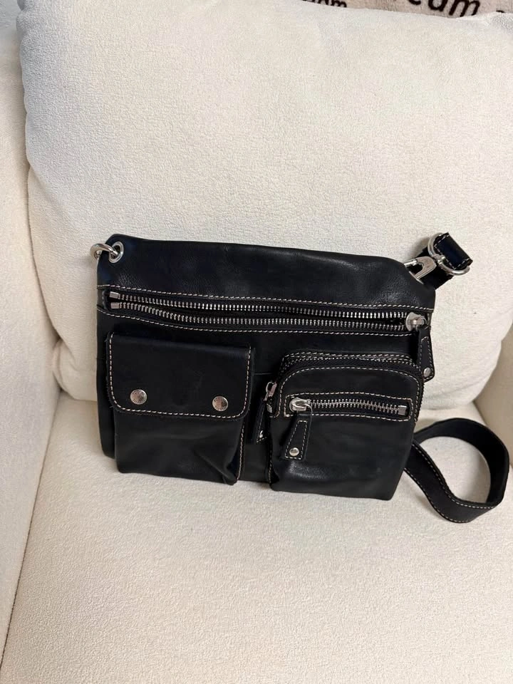 Small Black Fossil Genuine Leather Crossbody Bag