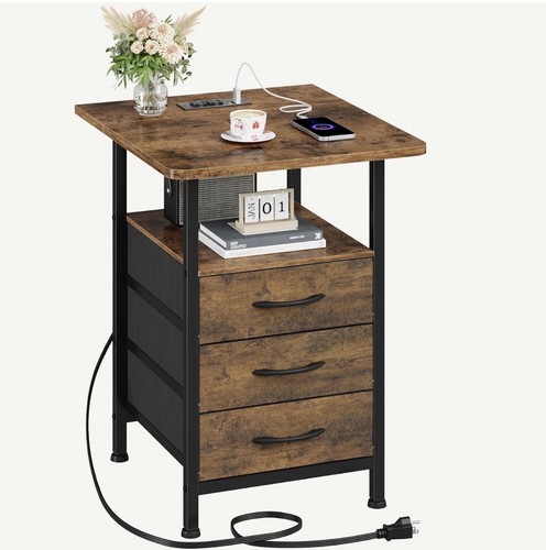 GYIIYUO 1-Pack Night Stand with 19'' Large Tabletop & 3 Drawers