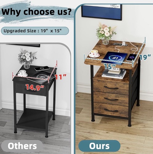 GYIIYUO 1-Pack Night Stand with 19'' Large Tabletop & 3 Drawers - photo 4