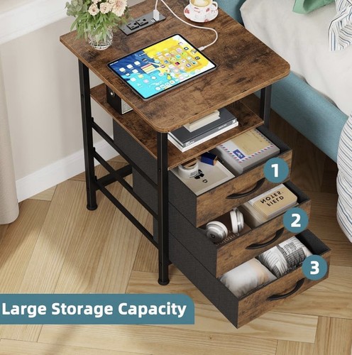GYIIYUO 1-Pack Night Stand with 19'' Large Tabletop & 3 Drawers - photo 5