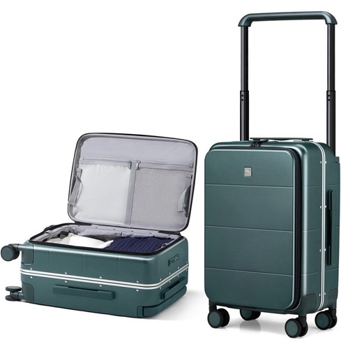 Hanke 20 Inch Carry On Luggage, Top Open, Blackish Green