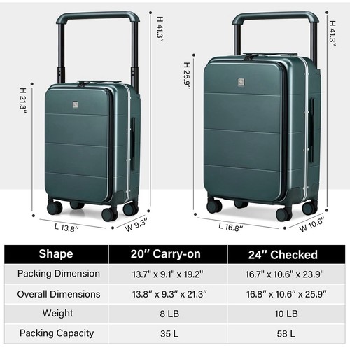 Hanke 20 Inch Carry On Luggage, Top Open, Blackish Green - photo 3