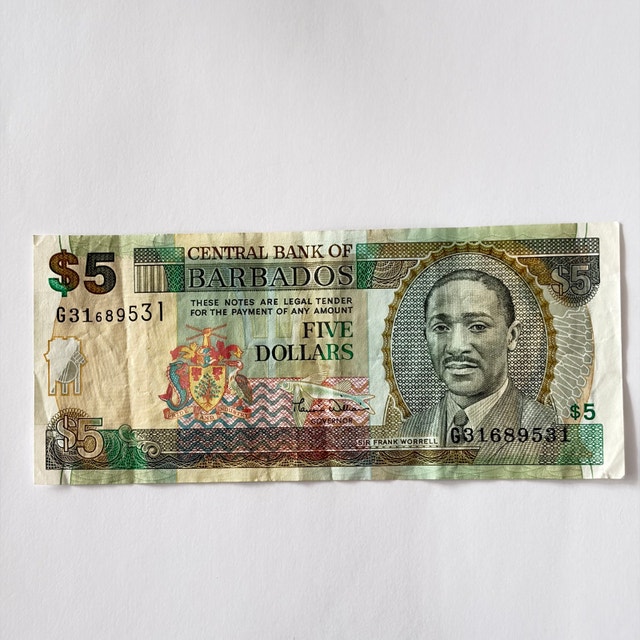 Central Bank of Barbados Five Dollars Banknote