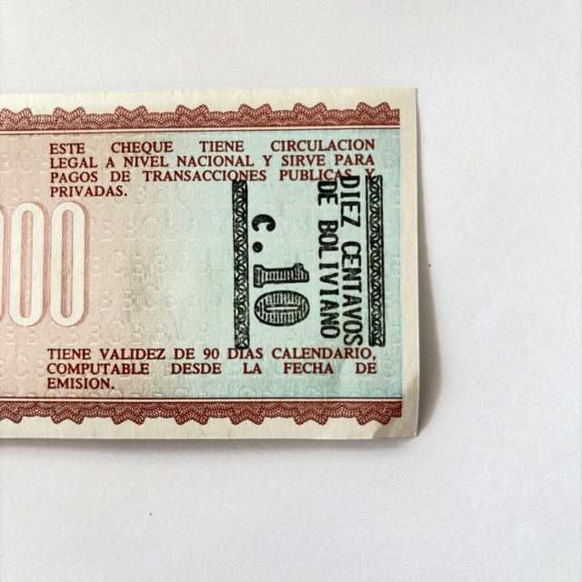 Banco Central de Bolivia 100,000 Pesos Bolivianos Cheque - photo 5